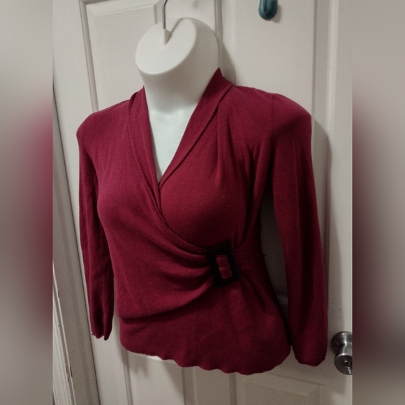 Nic & Zoe Burgundy Overlay Wrap Light Sweater Sz L - Picture 4 of 6